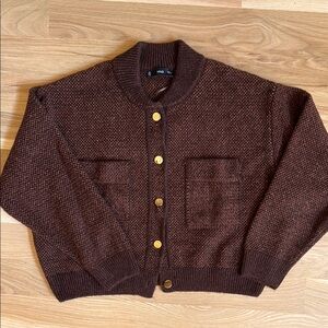 Mango Brown Sweater with Gold Buttons